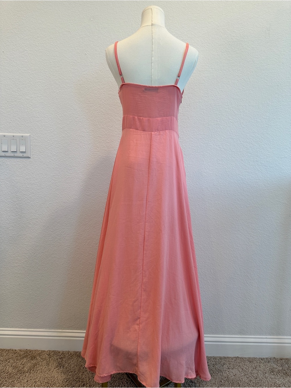 CBR Coral Pink Tie Front Maxi Dress Size Medium | Flowy Summer Dress - Picture 5 of 6